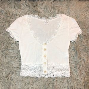 pacsun white button up crop top